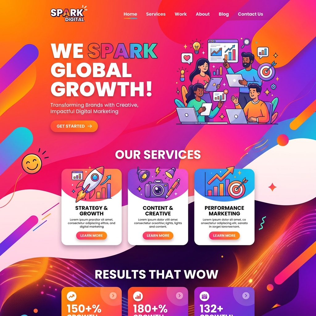 Ejemplo de diseño web vibrante y creativo